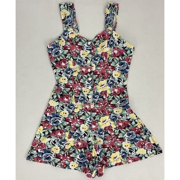 Vintage 90s Bonnie Evans Women's L Floral Romper One Piece Shorts Sleeveless NWT - Picture 1 of 5